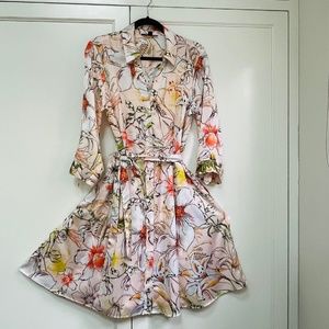 Elegant Floral Print Shirt Dress